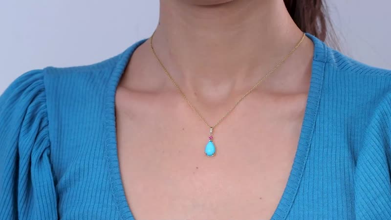 Luxoro 10K Yellow Gold Premium Sleeping Beauty Turquoise and Premium Ouro Fino Rubellite Drop Pendant without Chain 2.80 ctw