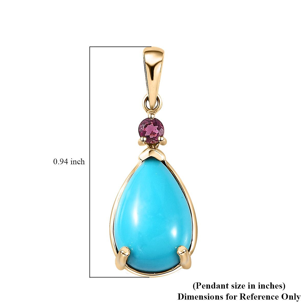 Luxoro 10K Yellow Gold Premium Sleeping Beauty Turquoise and Premium Ouro Fino Rubellite Drop Pendant without Chain 2.80 ctw