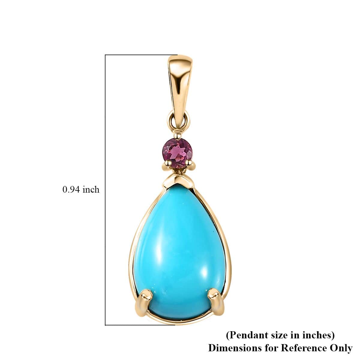 Luxoro 10K Yellow Gold Premium Sleeping Beauty Turquoise and Premium Ouro Fino Rubellite Drop Pendant 2.80 ctw image number 5