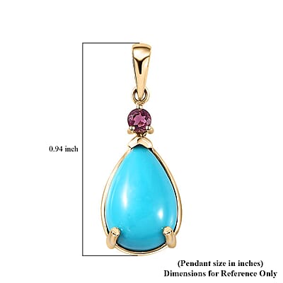Luxoro 10K Yellow Gold Premium Sleeping Beauty Turquoise and Premium Ouro Fino Rubellite Drop Pendant without Chain 2.80 ctw