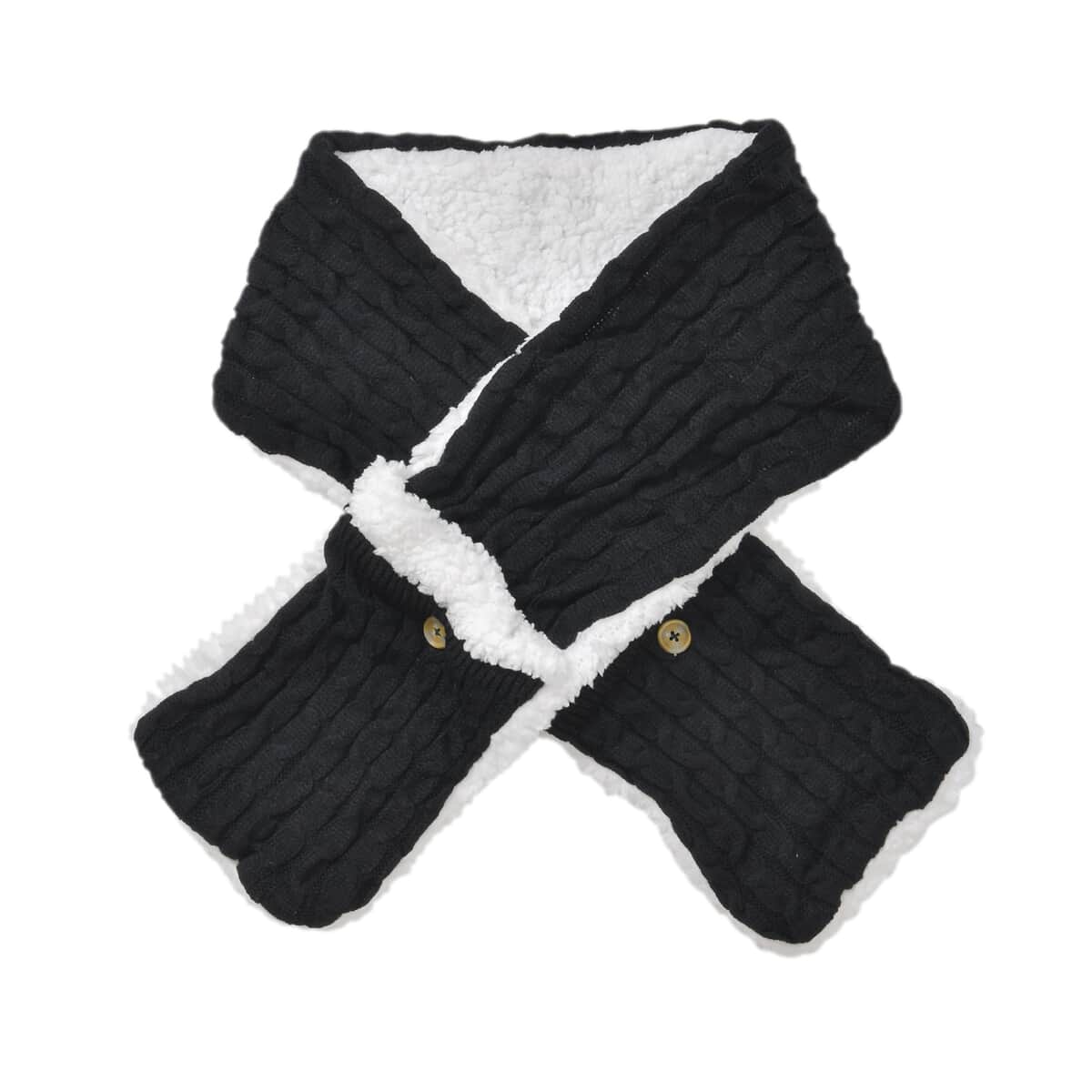 Women Winter Knit Warm Faux Fur Sherpa Scarf with Pockets and Non Slip Socks - Black image number 1