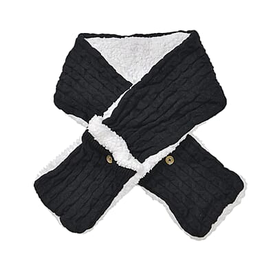 Women Winter Knit Warm Faux Fur Sherpa Scarf with Pockets and Non Slip Socks - Black
