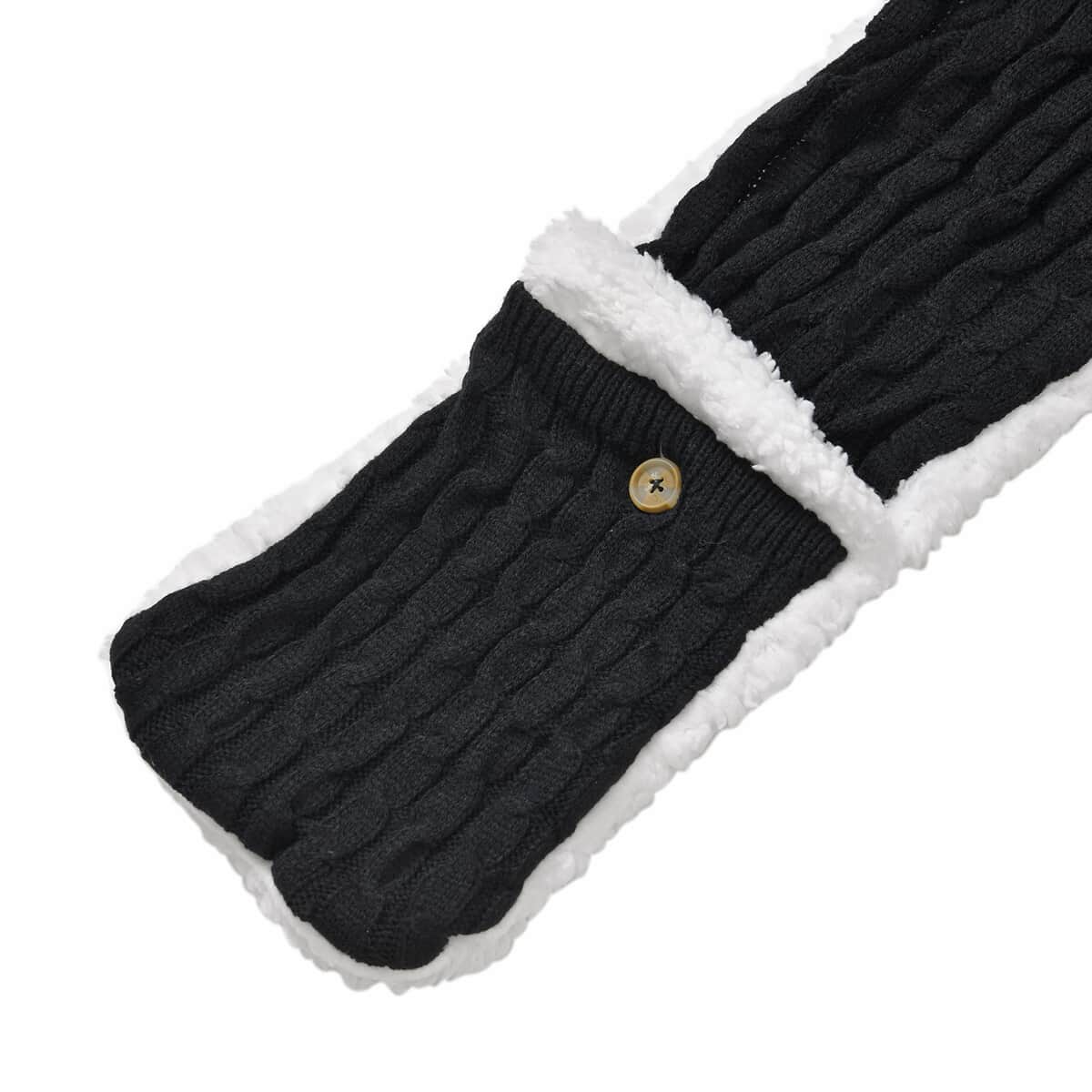 Women Winter Knit Warm Faux Fur Sherpa Scarf with Pockets and Non Slip Socks - Black image number 2