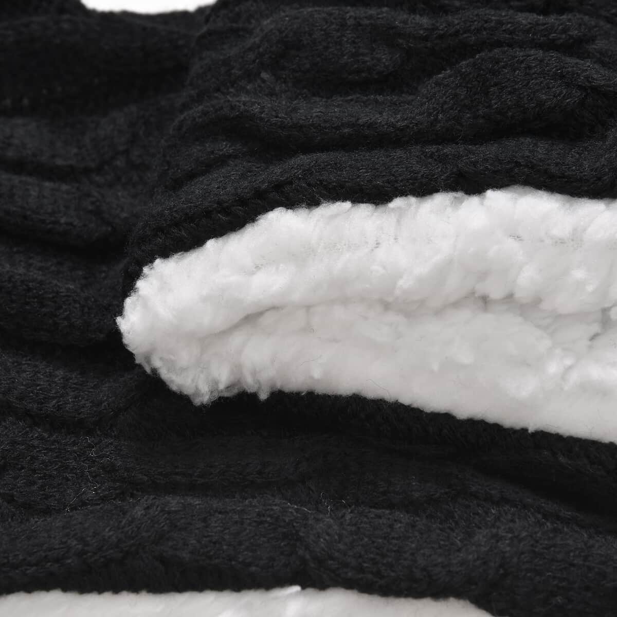 Women Winter Knit Warm Faux Fur Sherpa Scarf with Pockets and Non Slip Socks - Black image number 3