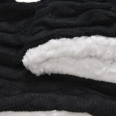 Women Winter Knit Warm Faux Fur Sherpa Scarf with Pockets and Non Slip Socks - Black