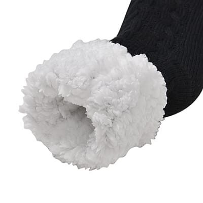 Women Winter Knit Warm Faux Fur Sherpa Scarf with Pockets and Non Slip Socks - Black
