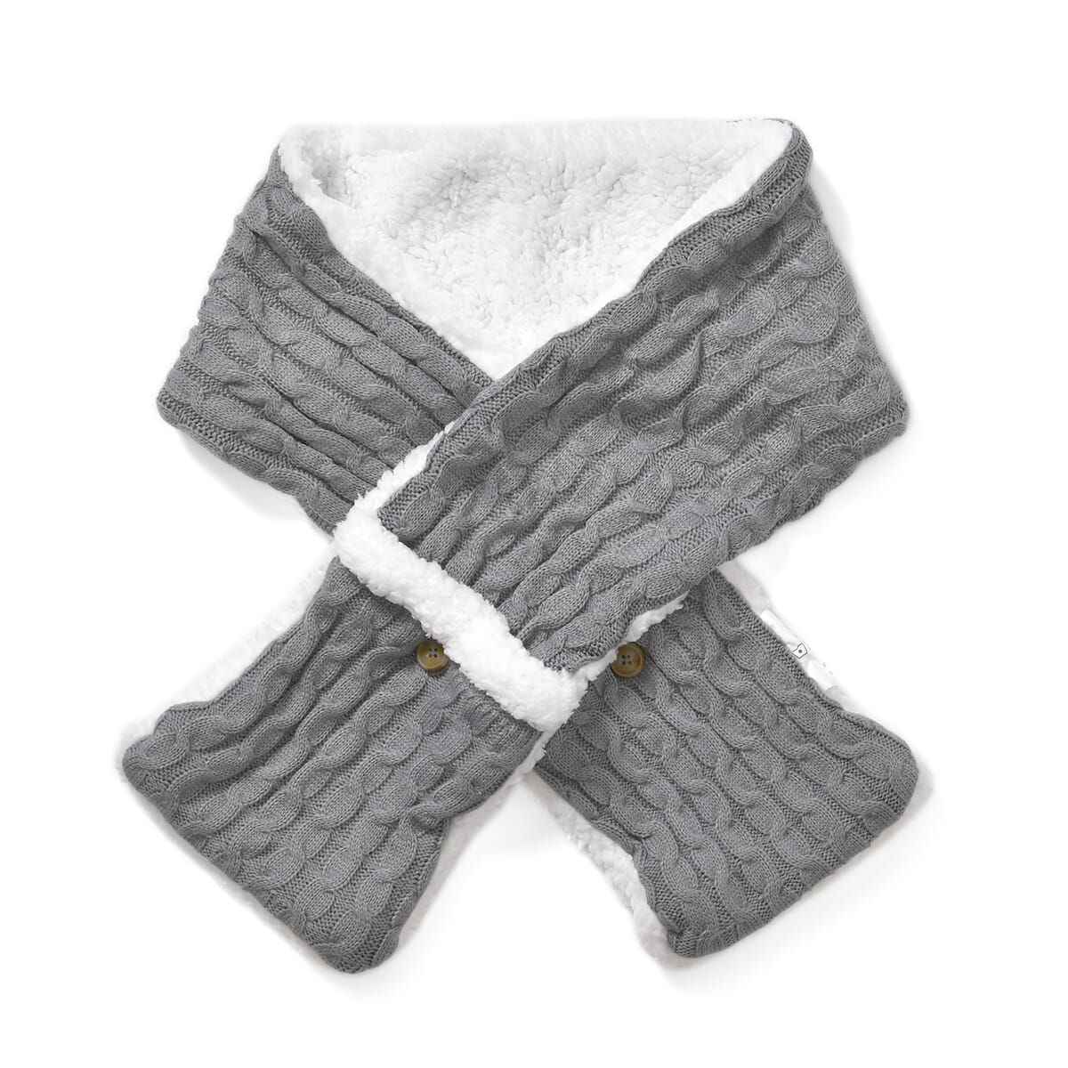 Women Winter Knit Warm Faux Fur Sherpa Scarf with Pockets and Non Slip Socks - Gray image number 1