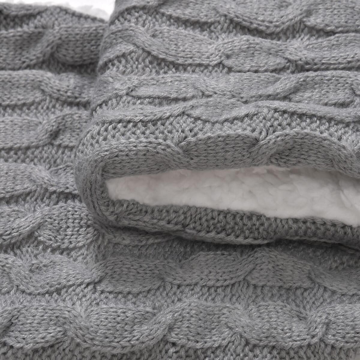 Women Winter Knit Warm Faux Fur Sherpa Scarf with Pockets and Non Slip Socks - Gray image number 3