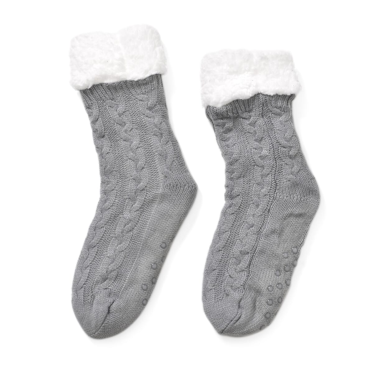 Women Winter Knit Warm Faux Fur Sherpa Scarf with Pockets and Non Slip Socks - Gray image number 4
