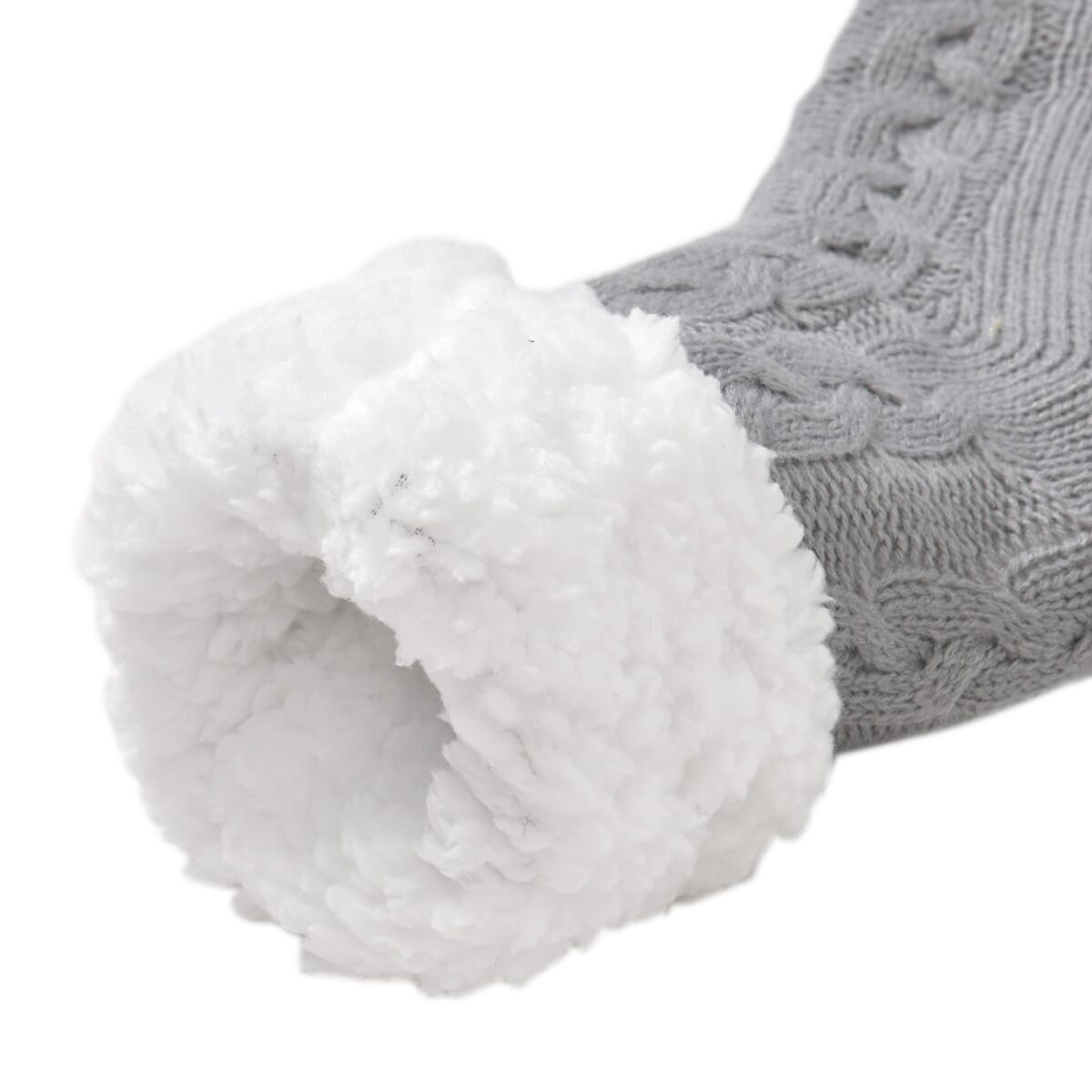 Women Winter Knit Warm Faux Fur Sherpa Scarf with Pockets and Non Slip Socks - Gray image number 6