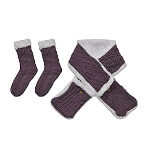 Women Winter Knit Warm Faux Fur Sherpa Scarf with Pockets and Non Slip Socks - Brown