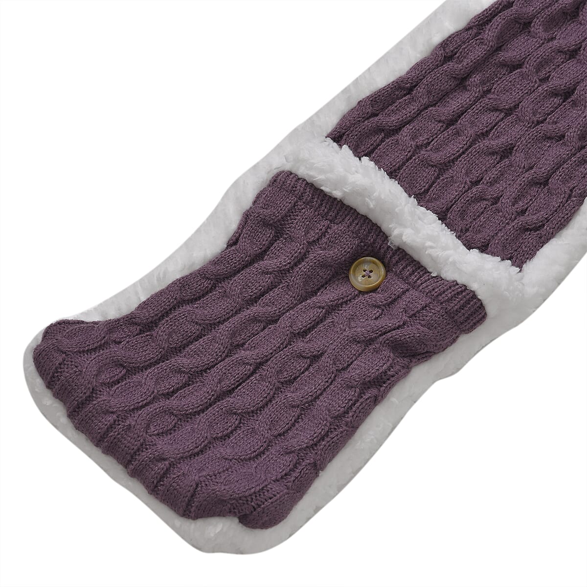 Women Winter Knit Warm Faux Fur Sherpa Scarf with Pockets and Non Slip Socks - Brown image number 2