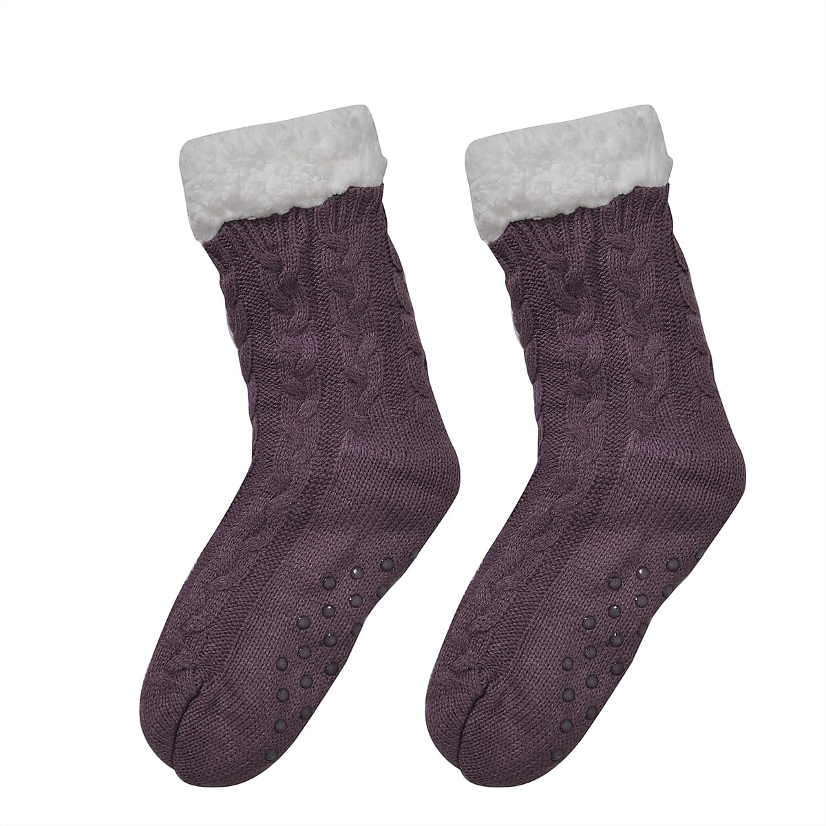 Women Winter Knit Warm Faux Fur Sherpa Scarf with Pockets and Non Slip Socks - Brown image number 4