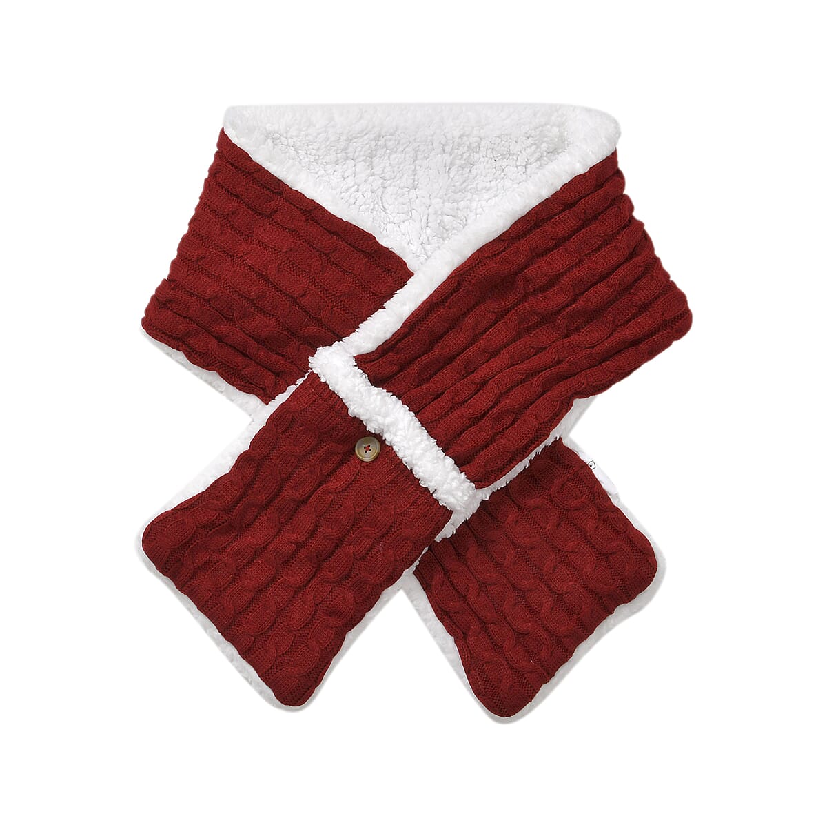 Women Winter Knit Warm Faux Fur Sherpa Scarf with Pockets and Non Slip Socks - Red image number 1