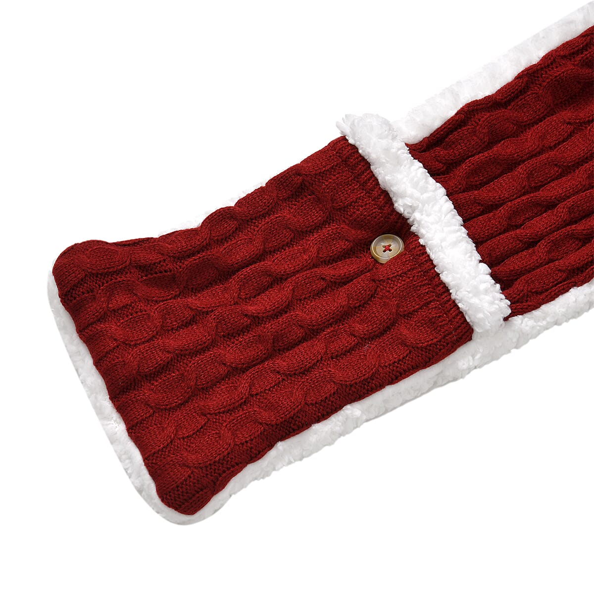 Women Winter Knit Warm Faux Fur Sherpa Scarf with Pockets and Non Slip Socks - Red image number 2