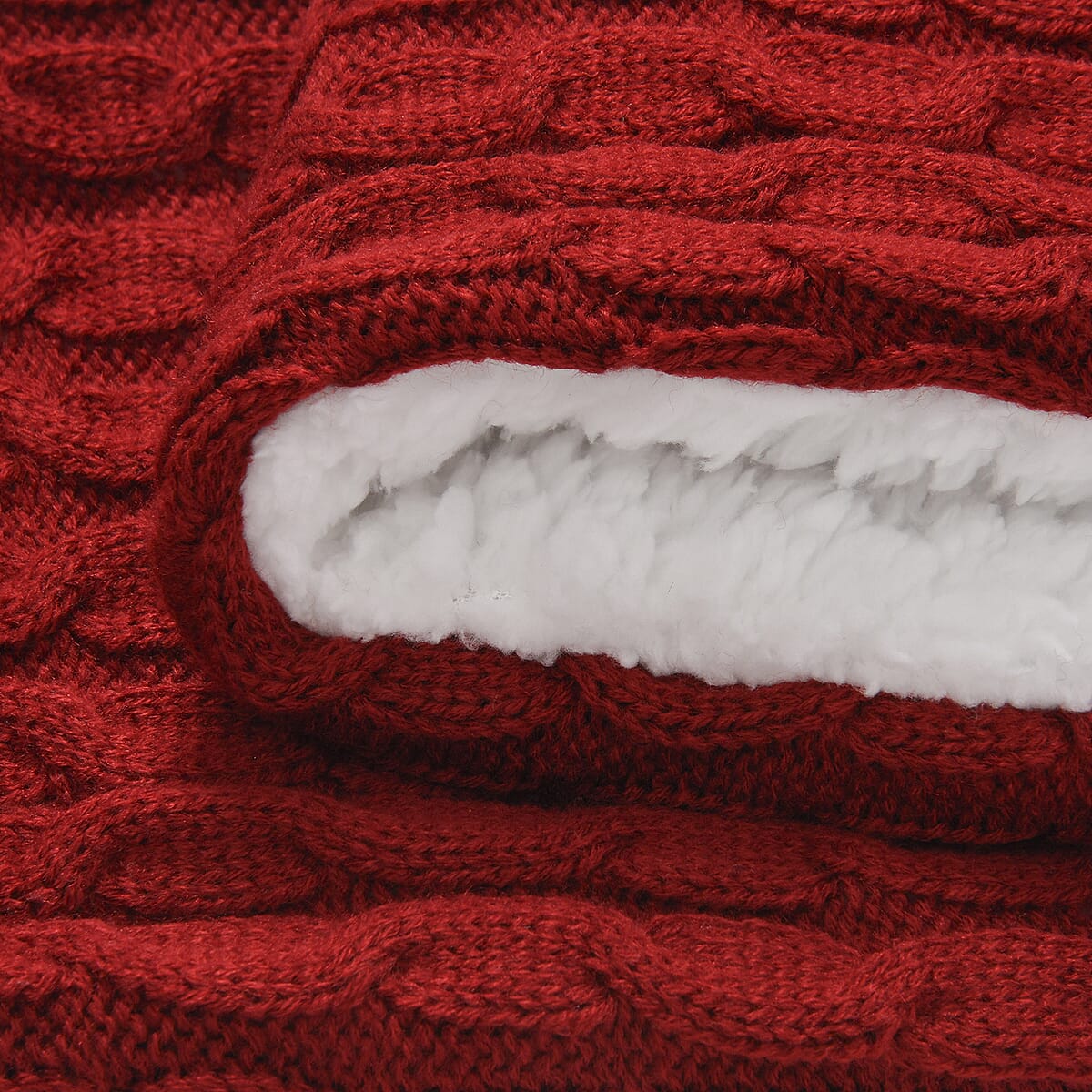 Women Winter Knit Warm Faux Fur Sherpa Scarf with Pockets and Non Slip Socks - Red image number 3