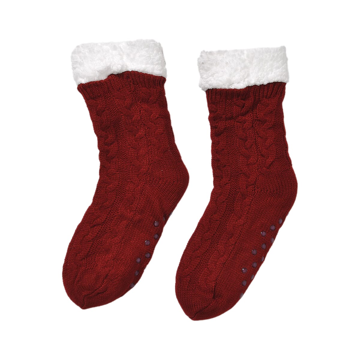 Women Winter Knit Warm Faux Fur Sherpa Scarf with Pockets and Non Slip Socks - Red image number 4