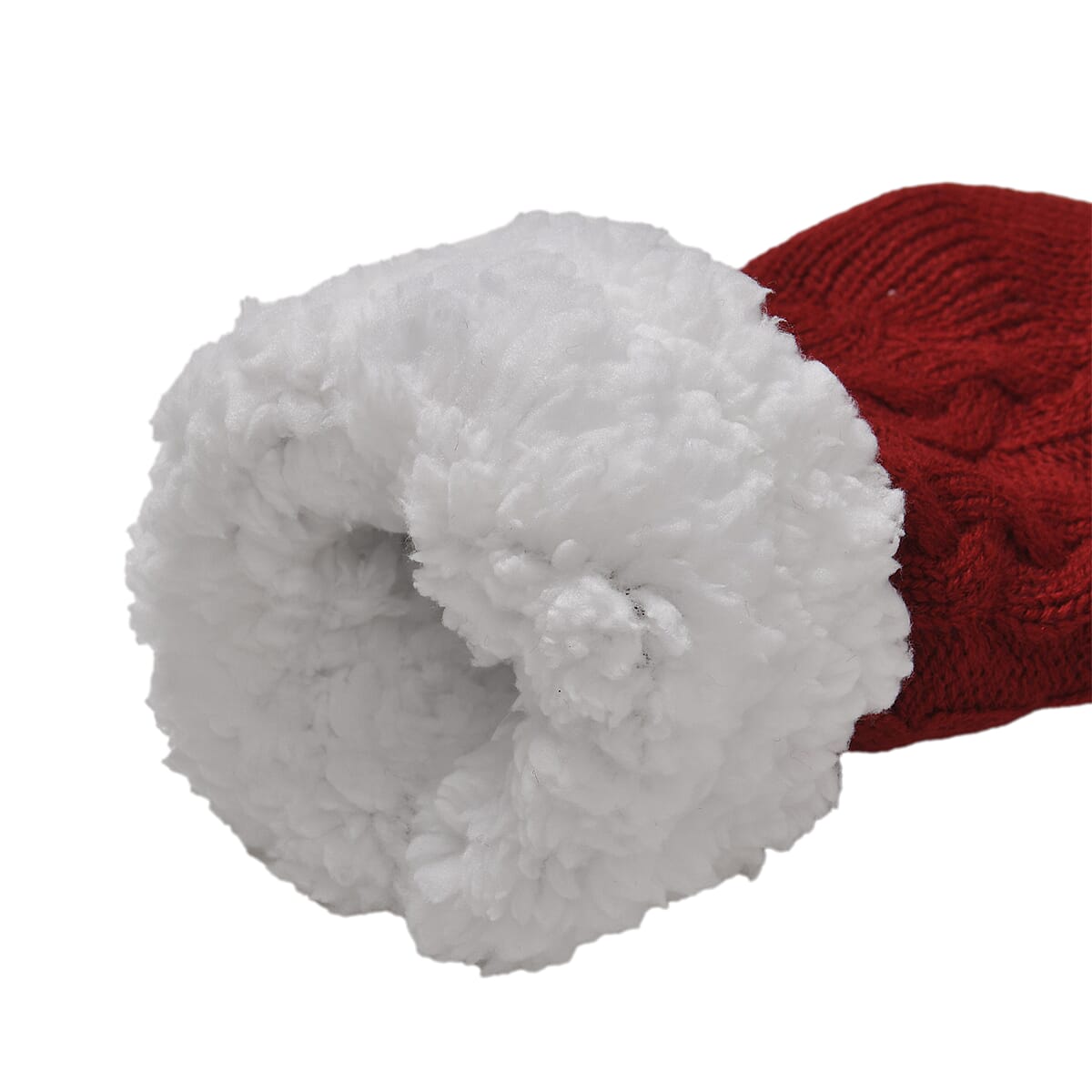 Women Winter Knit Warm Faux Fur Sherpa Scarf with Pockets and Non Slip Socks - Red image number 6