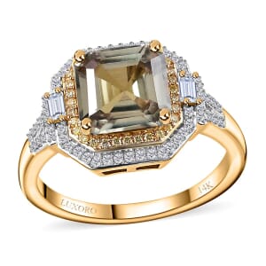 Luxoro AAA Turkizite, Natural Yellow and White Diamond (I2) 4.45 ctw Ring in 14K Yellow Gold (Size 5.0) (Del. in 10-15 Days)