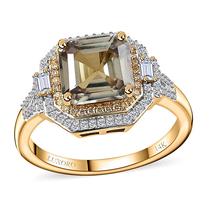 Luxoro AAA Turkizite, Natural Yellow and White Diamond (I2) 4.45 ctw Ring in 14K Yellow Gold (Size 5.0) (Del. in 10-15 Days)