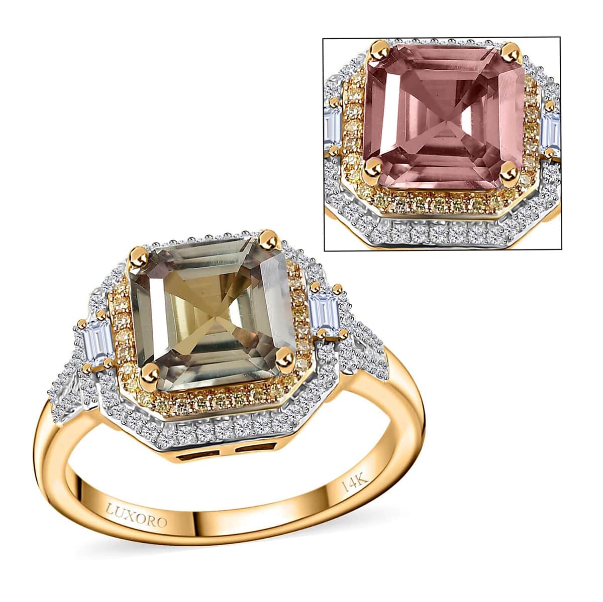 Luxoro AAA Turkizite, Natural Yellow and White Diamond (I2) 4.45 ctw Ring in 14K Yellow Gold (Size 7.0) image number 0