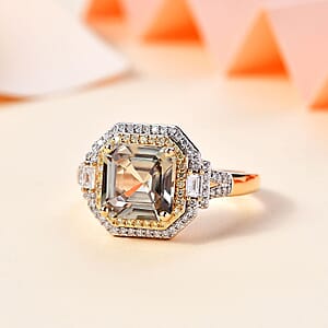 Luxoro AAA Turkizite, Natural Yellow and White Diamond (I2) 4.45 ctw Ring in 14K Yellow Gold (Size 7.0)