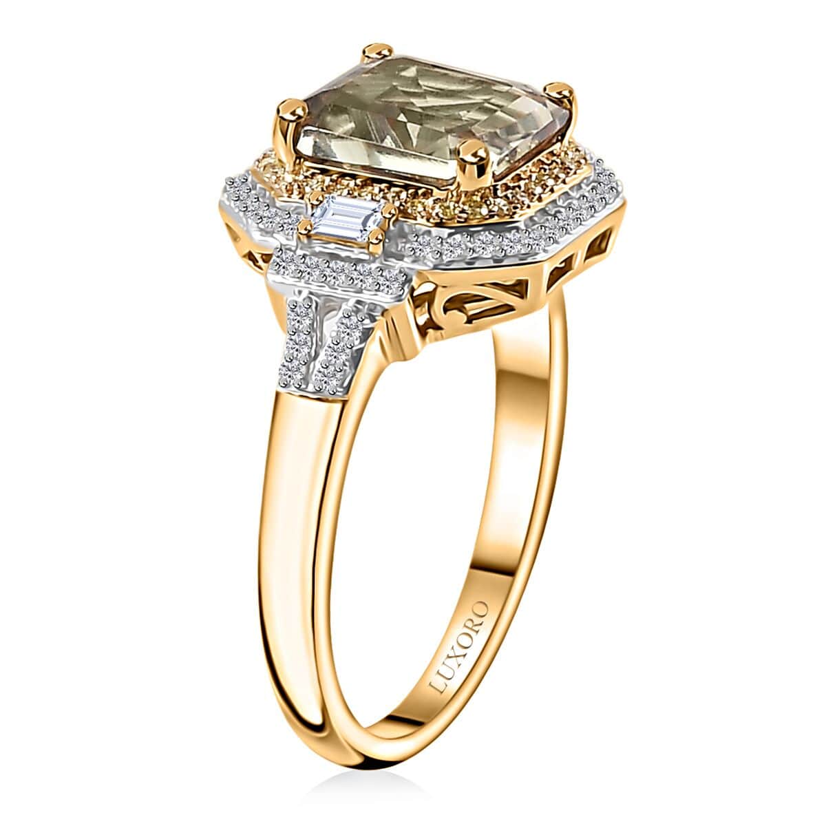 Luxoro AAA Turkizite, Natural Yellow and White Diamond (I2) 4.45 ctw Ring in 14K Yellow Gold (Size 7.0) image number 3