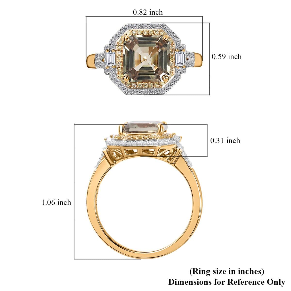 Luxoro AAA Turkizite, Natural Yellow and White Diamond (I2) 4.45 ctw Ring in 14K Yellow Gold (Size 7.0) image number 5