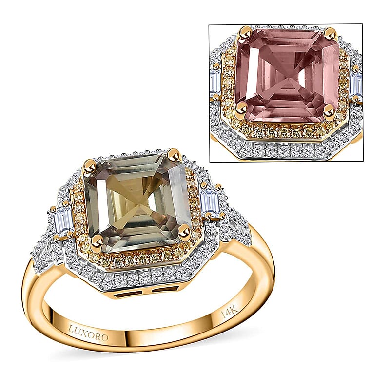 Luxoro AAA Turkizite, Natural Yellow and White Diamond (I2) 4.45 ctw Ring in 14K Yellow Gold (Size 8.0)