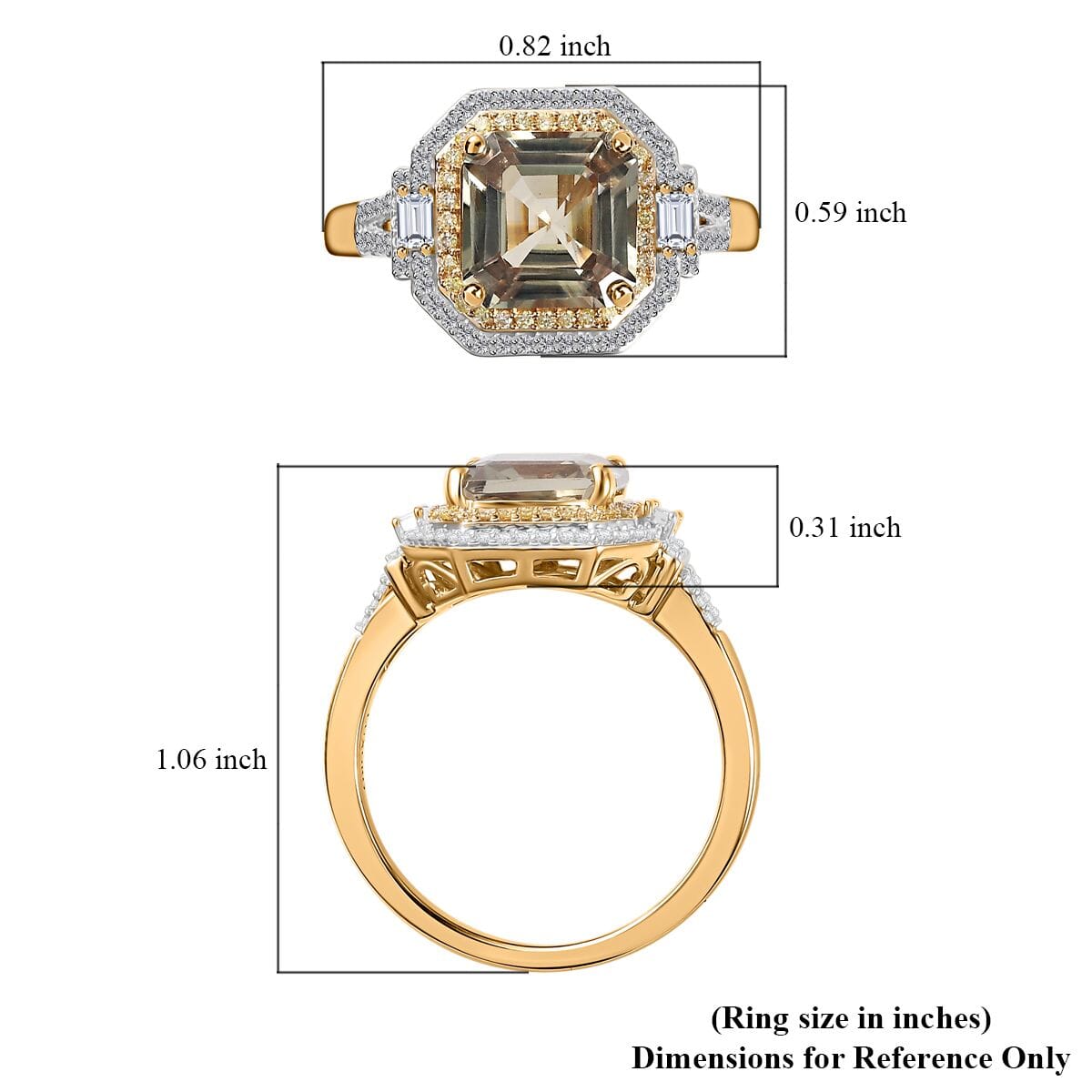 Luxoro AAA Turkizite, Natural Yellow and White Diamond (I2) 4.45 ctw Ring in 14K Yellow Gold (Size 8.0) image number 5