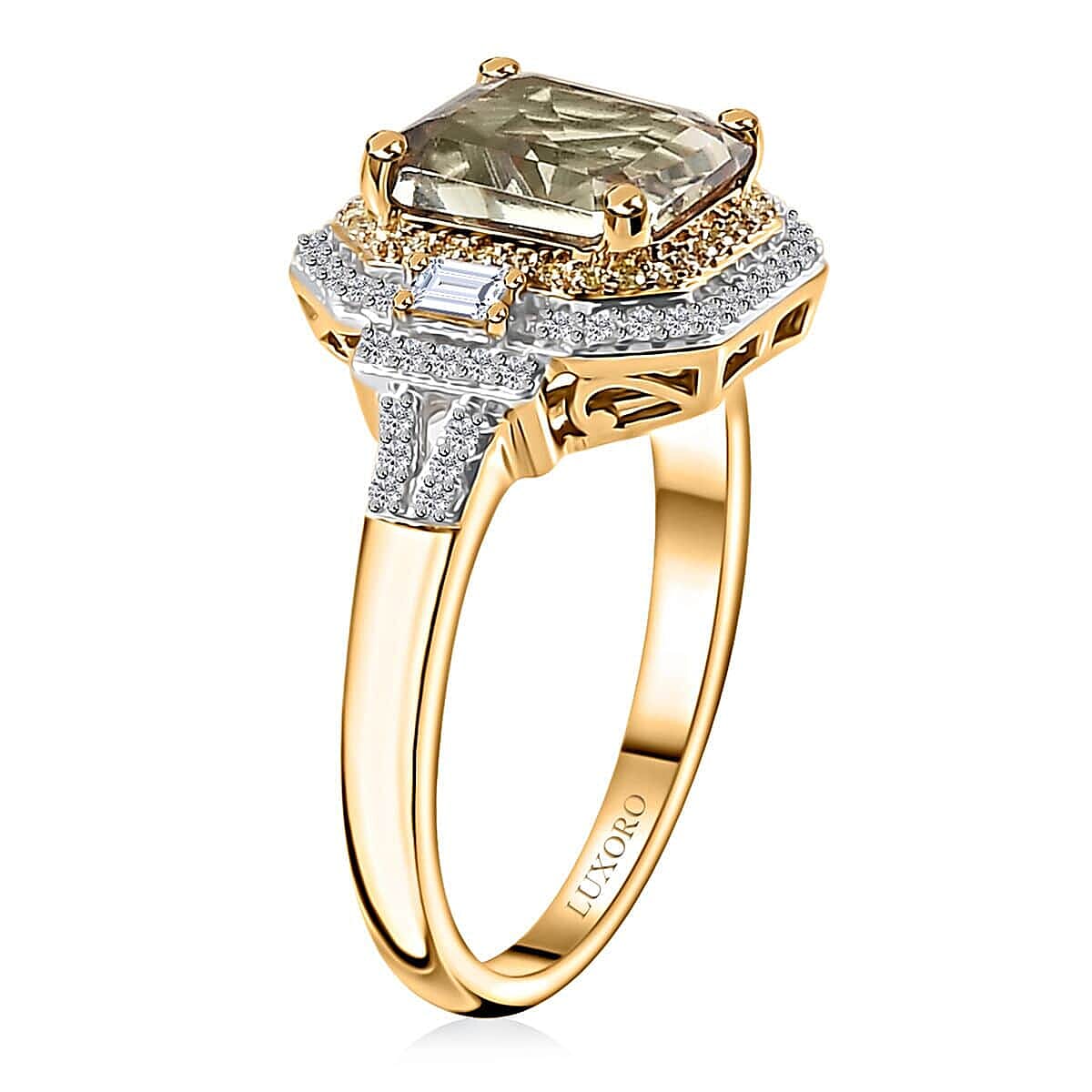 Luxoro 14K Yellow Gold AAA Turkizite, Natural Yellow and White Diamond (I2) (0.45 cts) Ring (Size 9.5) 4.45 ctw image number 3