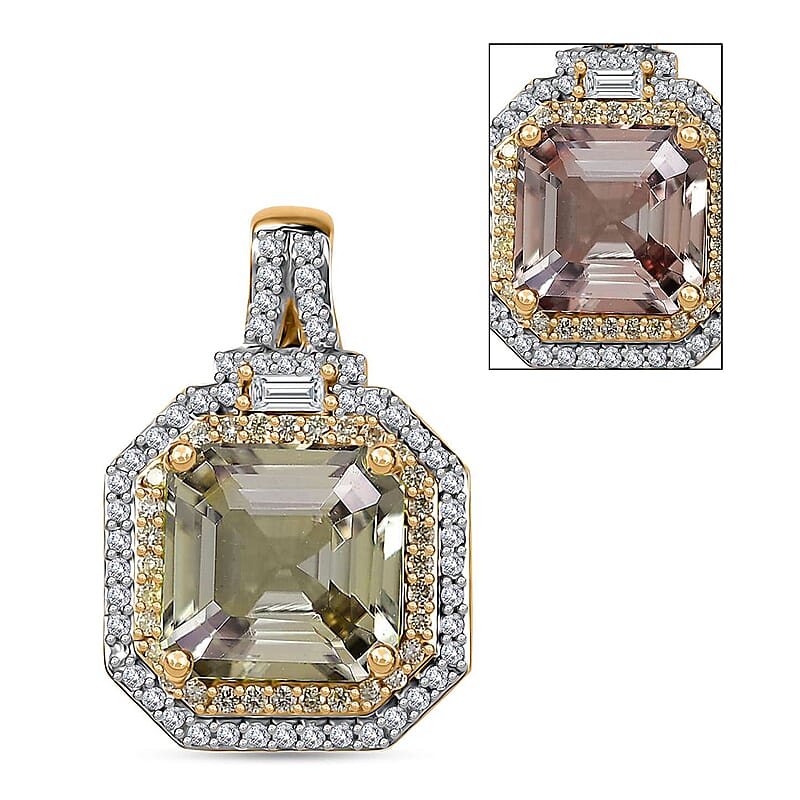 Luxoro AAA Turkizite, I2 Natural Yellow and White Diamond 4.40 ctw Pendant without Chain in 14K Yellow Gold