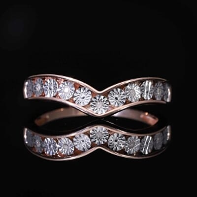 White Diamond Band Ring in Vermeil RG Over Sterling Silver (Size 10)