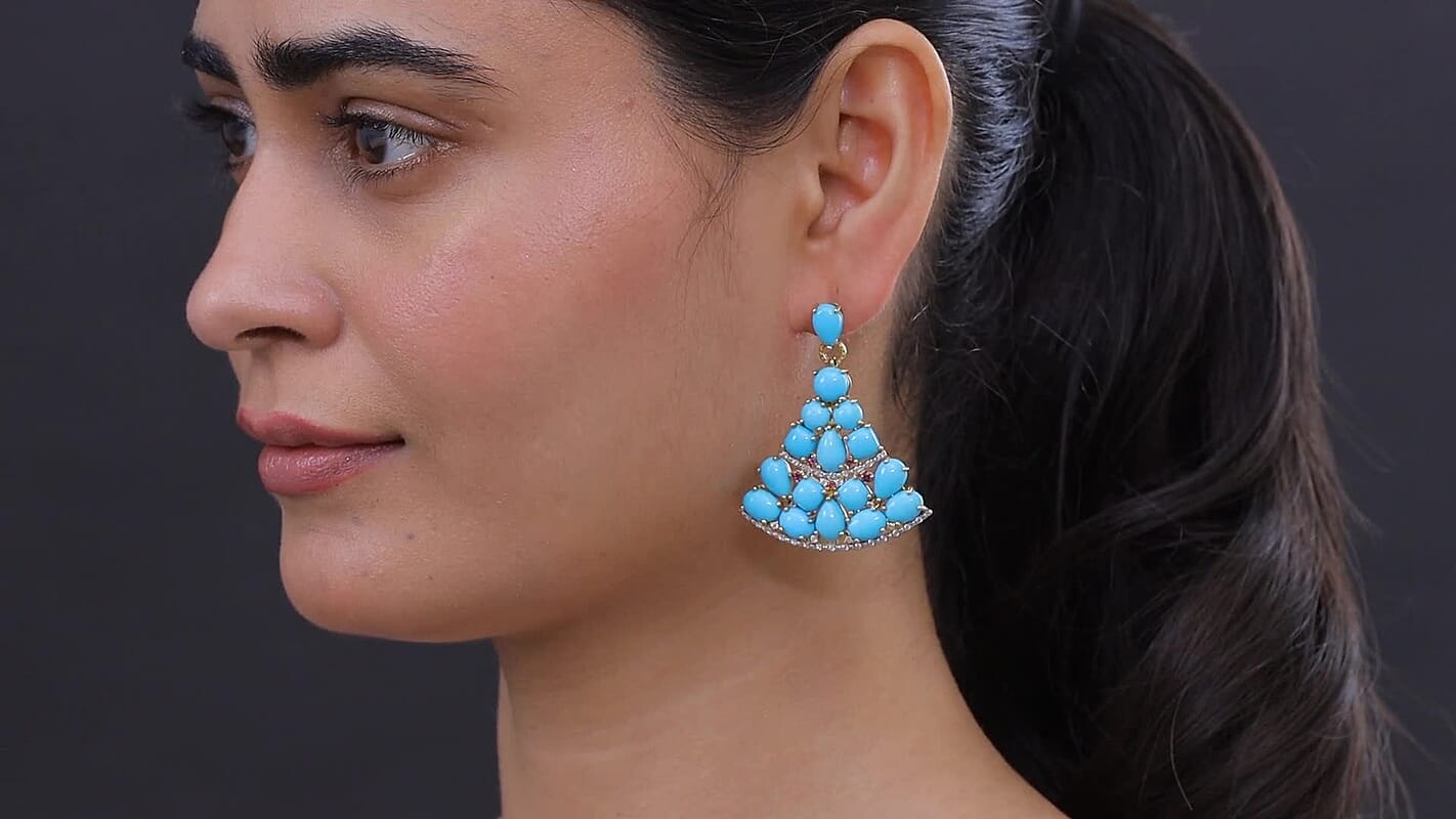 Premium Sleeping Beauty Turquoise, Multi Gemstone Stud Earrings in 18K Vermeil YG Over Sterling Silver 33.85 ctw