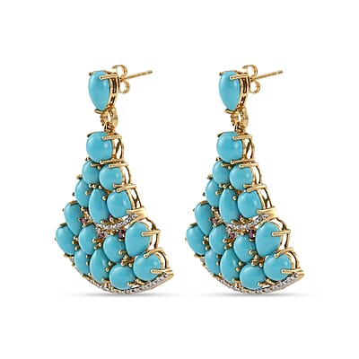 Premium Sleeping Beauty Turquoise and Multi Gemstone 33.85 ctw Stud Earrings in 18K Vermeil Yellow Gold Over Sterling Silver