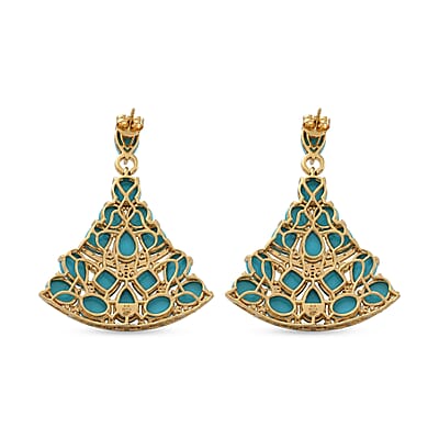 Premium Sleeping Beauty Turquoise and Multi Gemstone 33.85 ctw Stud Earrings in 18K Vermeil Yellow Gold Over Sterling Silver