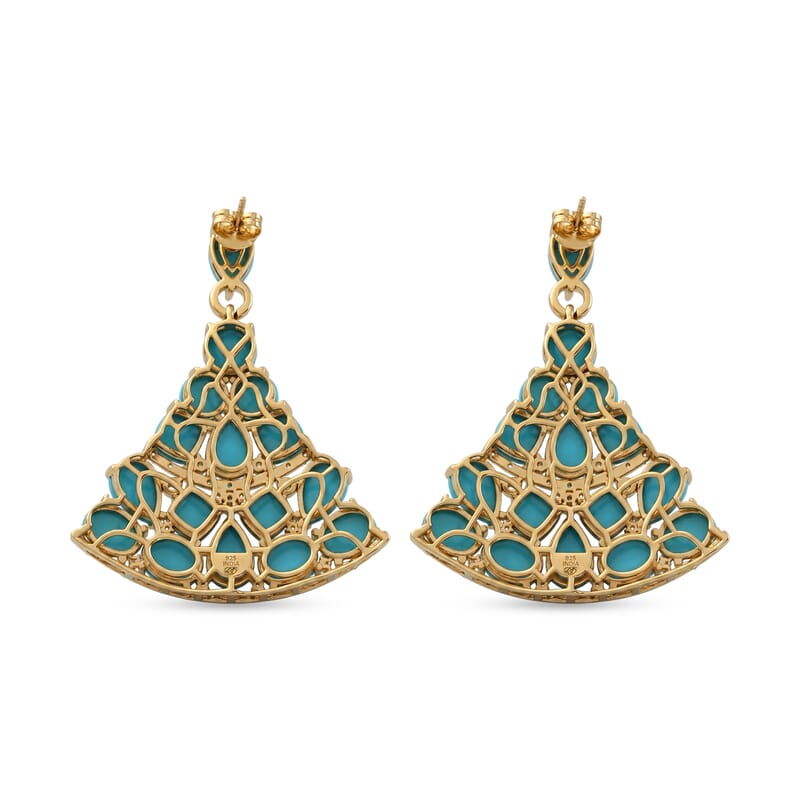 Premium Sleeping Beauty Turquoise and Multi Gemstone 33.85 ctw Stud Earrings in 18K Vermeil Yellow Gold Over Sterling Silver