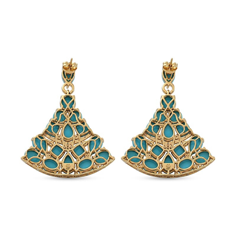 Premium Sleeping Beauty Turquoise and Multi Gemstone 33.85 ctw Stud Earrings in 18K Vermeil Yellow Gold Over Sterling Silver