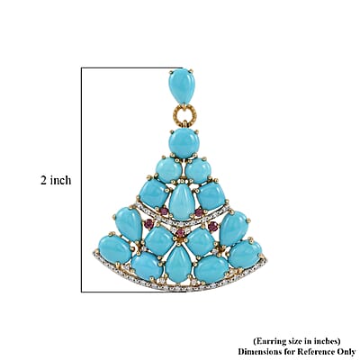 Premium Sleeping Beauty Turquoise and Multi Gemstone 33.85 ctw Stud Earrings in 18K Vermeil Yellow Gold Over Sterling Silver