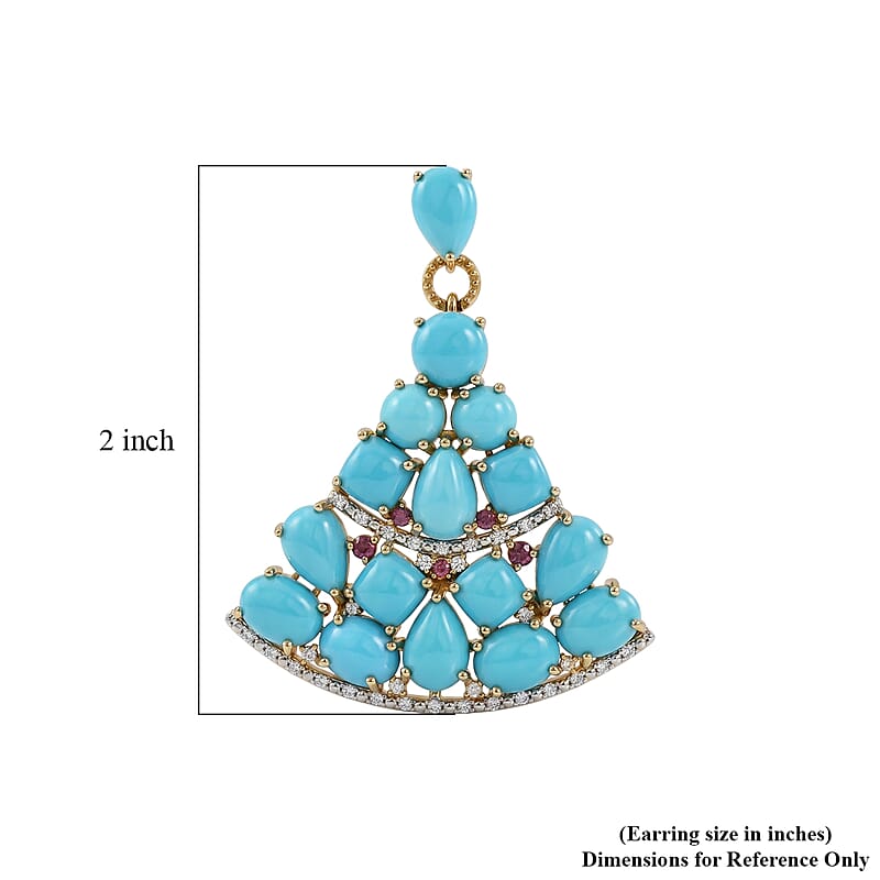 Premium Sleeping Beauty Turquoise and Multi Gemstone 33.85 ctw Stud Earrings in 18K Vermeil Yellow Gold Over Sterling Silver