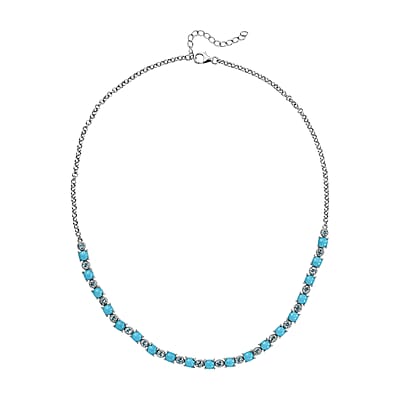 Premium Sleeping Beauty Turquoise and Swiss Blue Topaz 13.30 ctw Necklace in Rhodium Over Sterling Silver 20 Inches