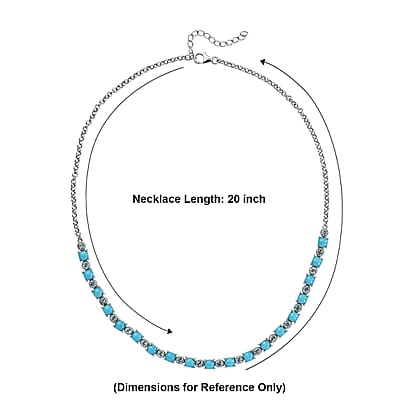 Premium Sleeping Beauty Turquoise and Swiss Blue Topaz 13.30 ctw Necklace in Rhodium Over Sterling Silver 20 Inches
