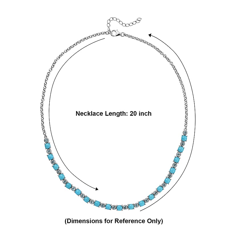 Premium Sleeping Beauty Turquoise and Swiss Blue Topaz 13.30 ctw Necklace in Rhodium Over Sterling Silver 20 Inches