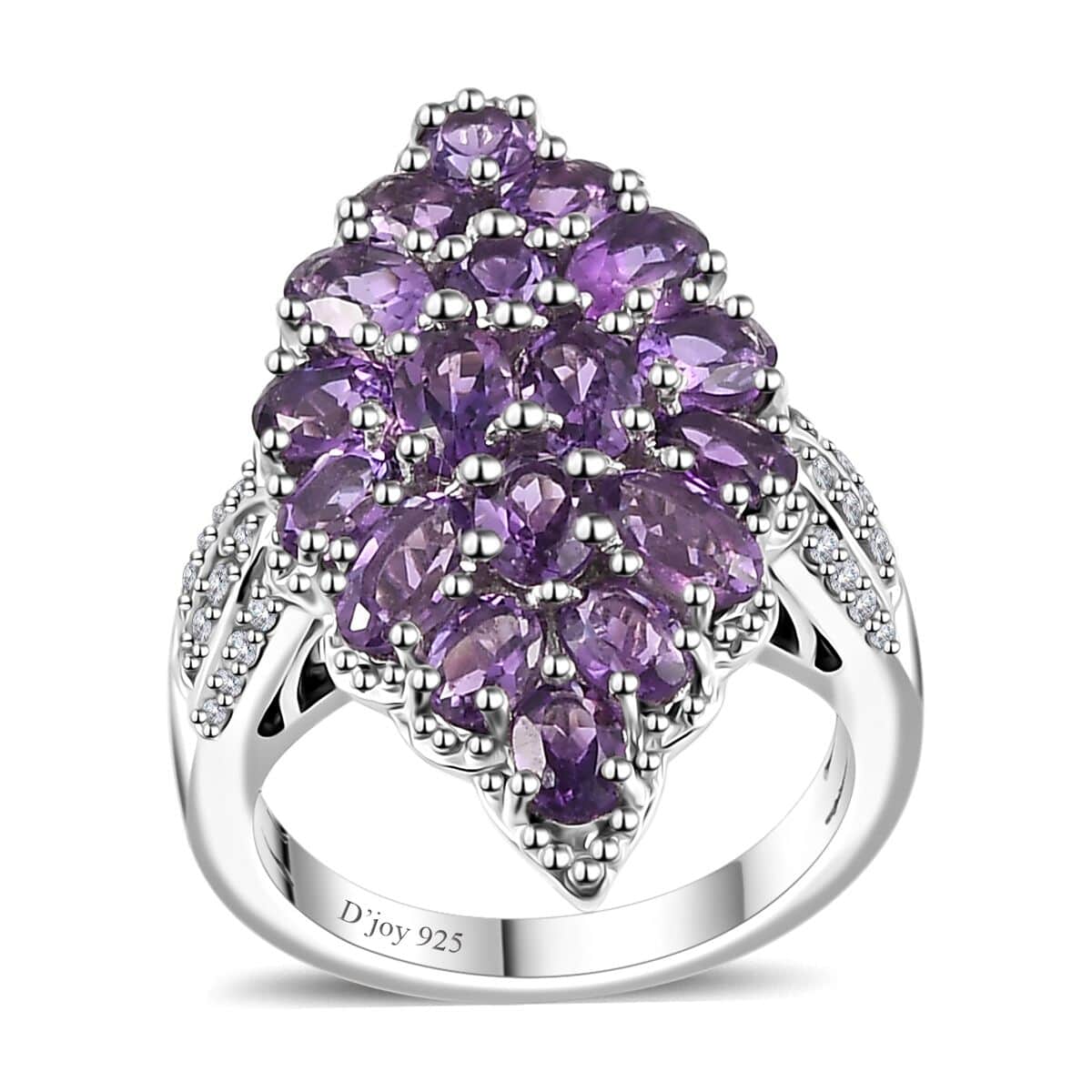 Uruguayan Amethyst and White Zircon Elongated Ring in Platinum Over Sterling Silver (Size 10.0) 3.75 ctw image number 0