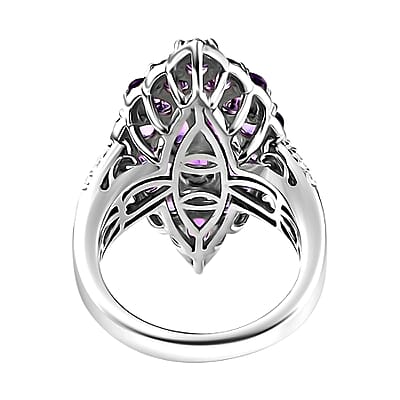 Uruguayan Amethyst and White Zircon Elongated Ring in Platinum Over Sterling Silver (Size 10.0) 3.75 ctw