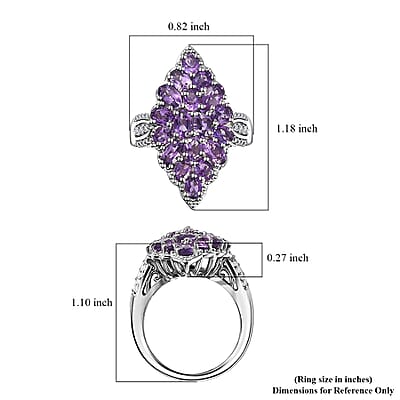 Uruguayan Amethyst and White Zircon Elongated Ring in Platinum Over Sterling Silver (Size 10.0) 3.75 ctw