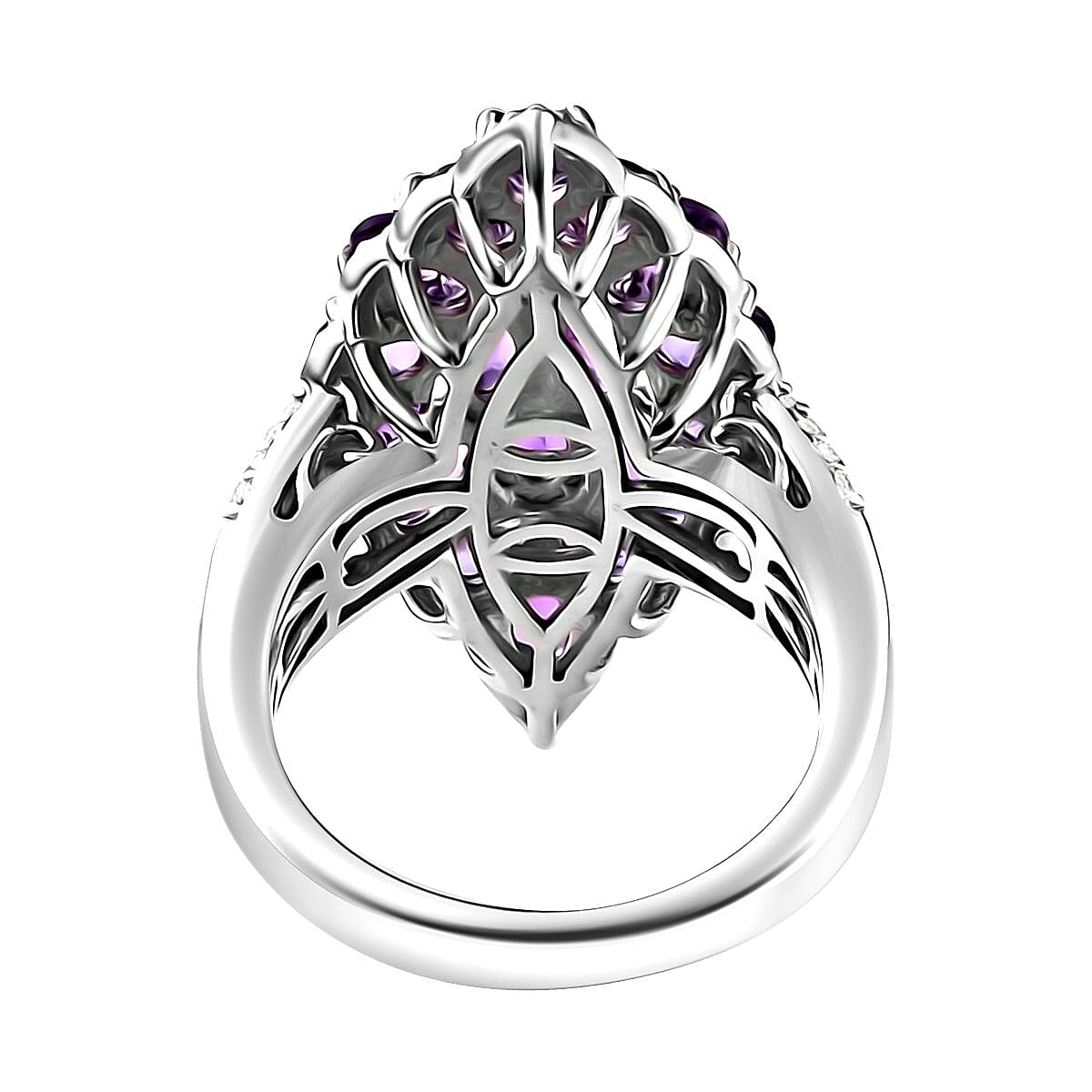 Uruguayan Amethyst and White Zircon Elongated Ring in Platinum Over Sterling Silver (Size 6.0) 3.75 ctw image number 4