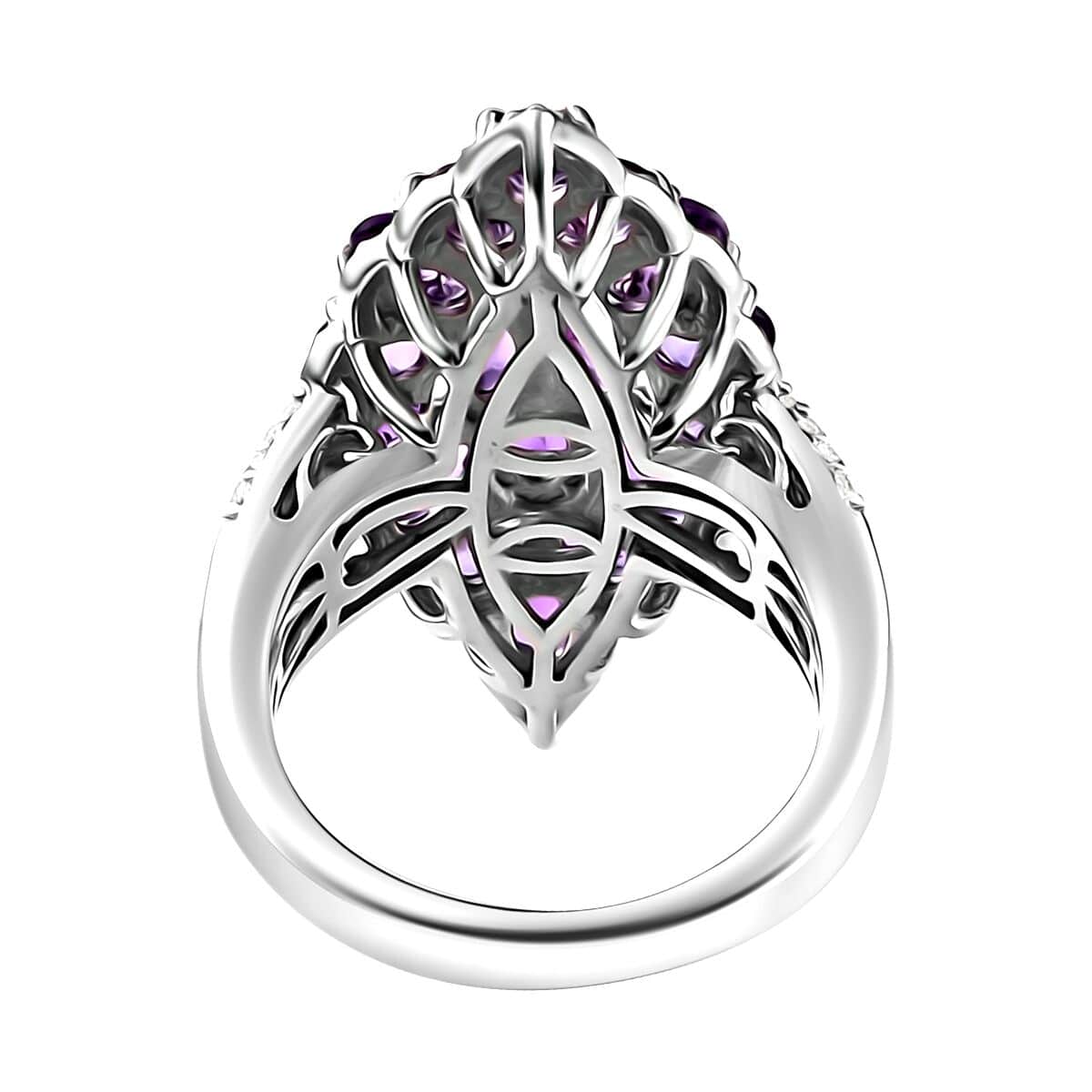 Uruguayan Amethyst and White Zircon Elongated Ring in Platinum Over Sterling Silver (Size 7.0) 3.75 ctw image number 4