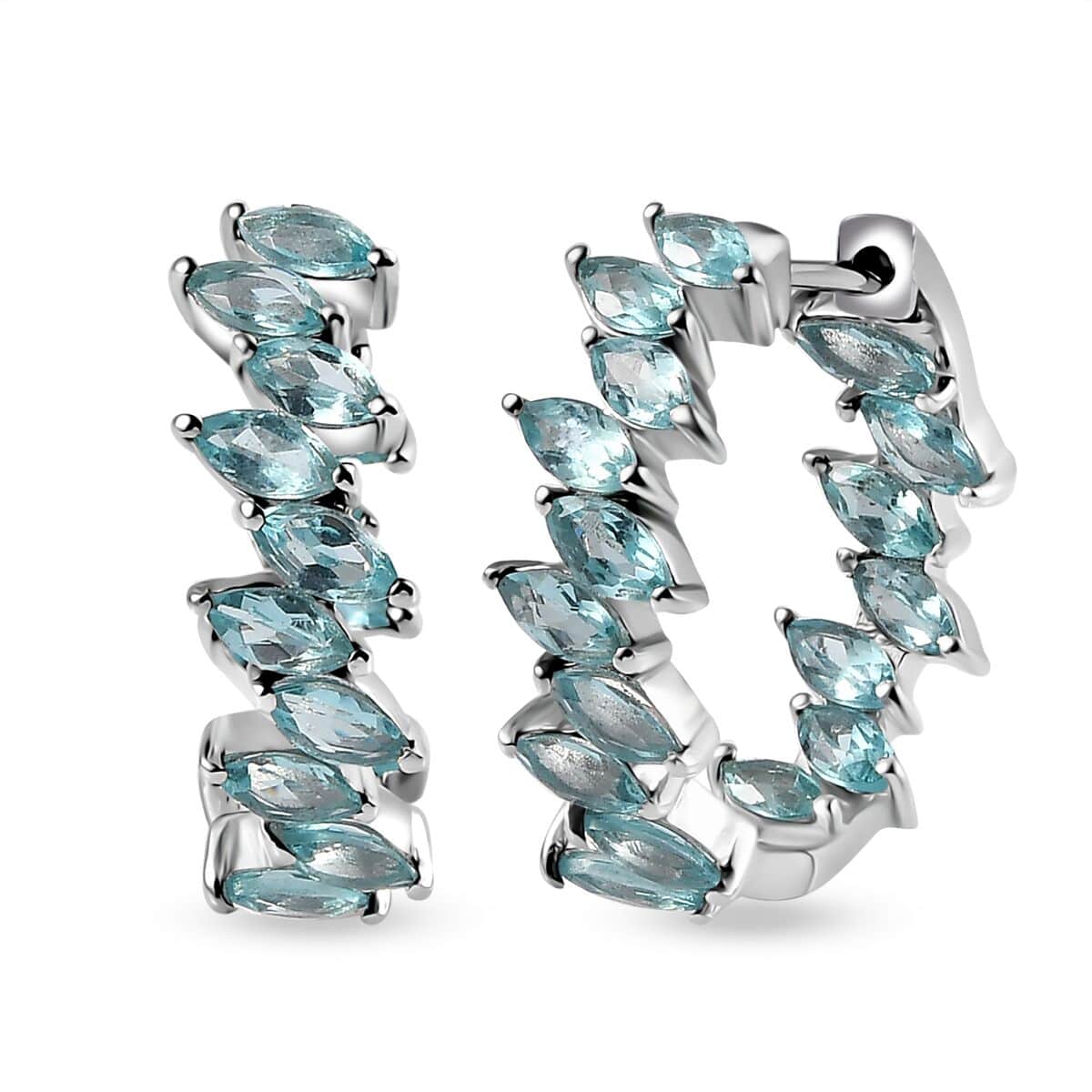 Madagascar Paraiba Apatite Hoop Earrings in Platinum Over Sterling Silver 5.40 ctw image number 0