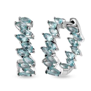 Betroka Blue Apatite Hoop Earrings in Platinum Over Sterling Silver 5.40 ctw